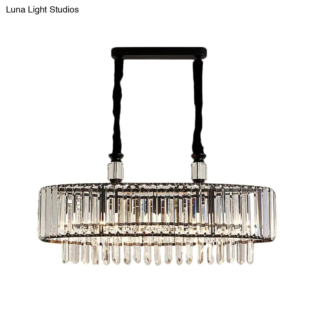DecorBites™ Contemporary Black Hanging Dining Room Island Lamp with Crystal Prisms Shade - 4/6 Heads, 27.5"/35.5" Wide