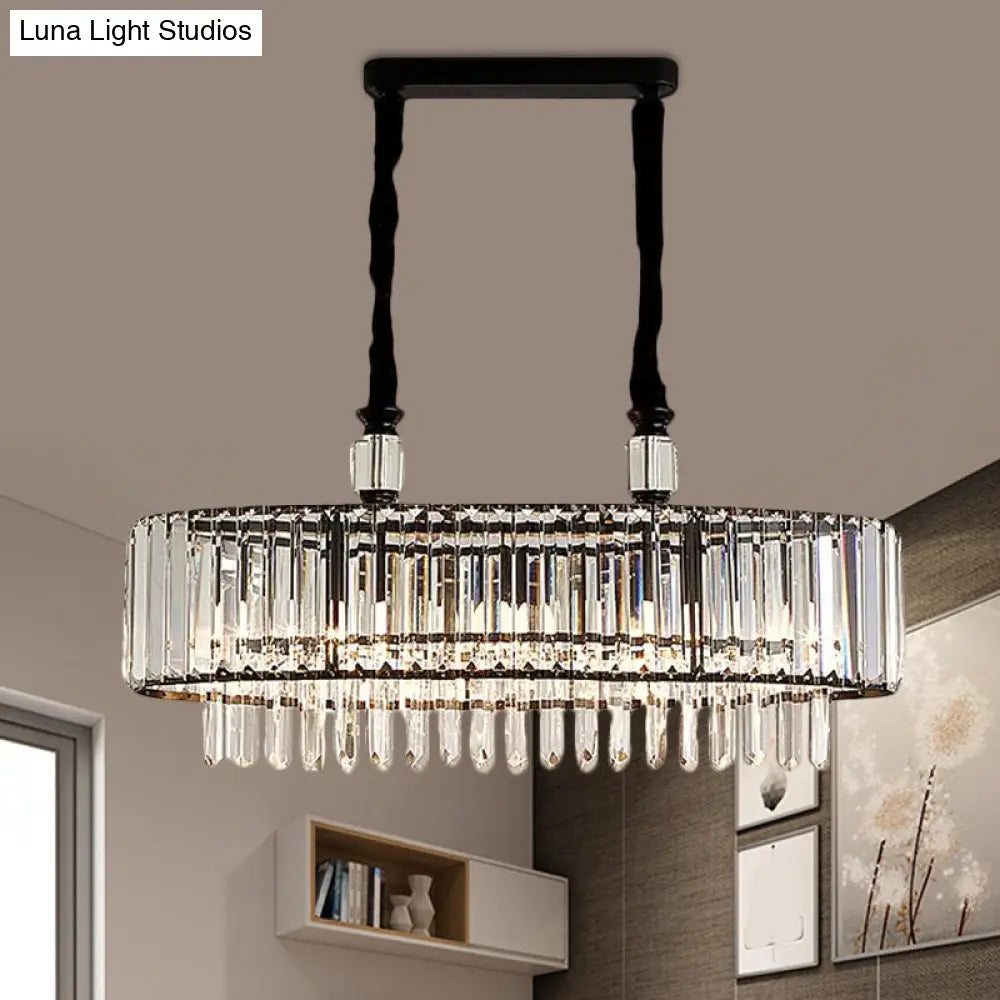 DecorBites™ Contemporary Black Hanging Dining Room Island Lamp with Crystal Prisms Shade - 4/6 Heads, 27.5"/35.5" Wide