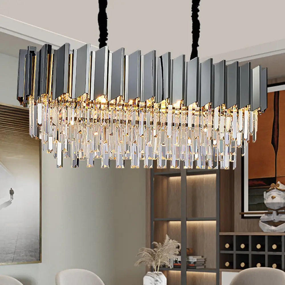 DecorBites™ Contemporary Black Prismatic Crystal Oval Island Pendant Light Fixture for Dining Room