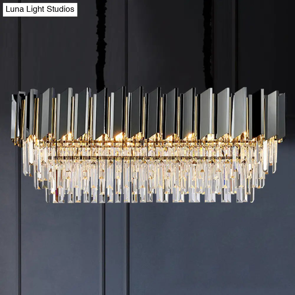 DecorBites™ Contemporary Black Prismatic Crystal Oval Island Pendant Light Fixture for Dining Room