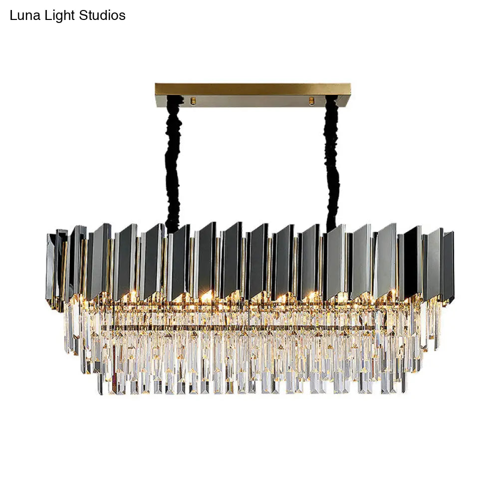 DecorBites™ Contemporary Black Prismatic Crystal Oval Island Pendant Light Fixture for Dining Room