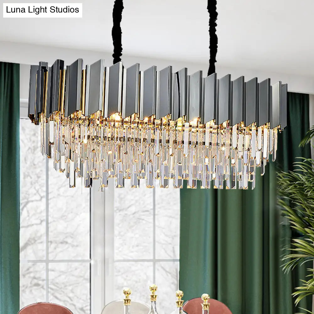 DecorBites™ Contemporary Black Prismatic Crystal Oval Island Pendant Light Fixture for Dining Room