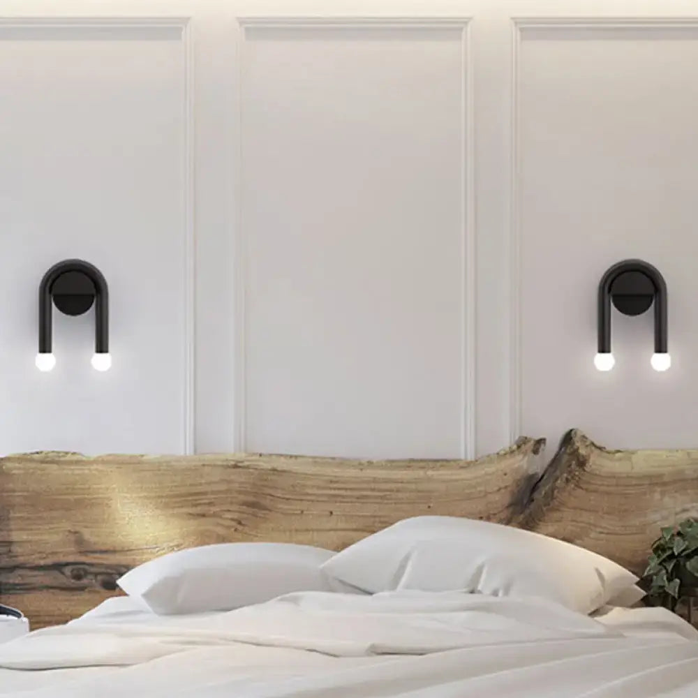 Contemporary black u-shaped light fixture bedroom wall sconce
