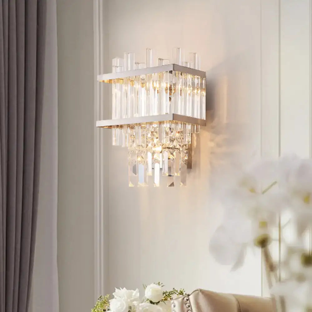 Contemporary brass & chrome wall lamp dining room crystal fixture
