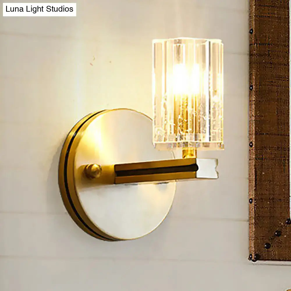 Contemporary brass crystal cylinder sconce light bedroom wall mount
