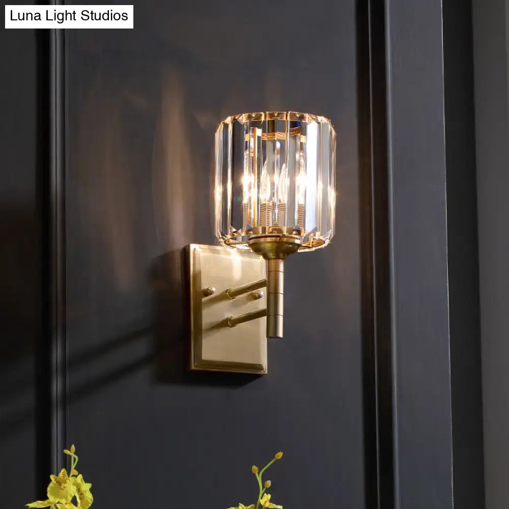 Contemporary brass crystal wall sconce bedroom light