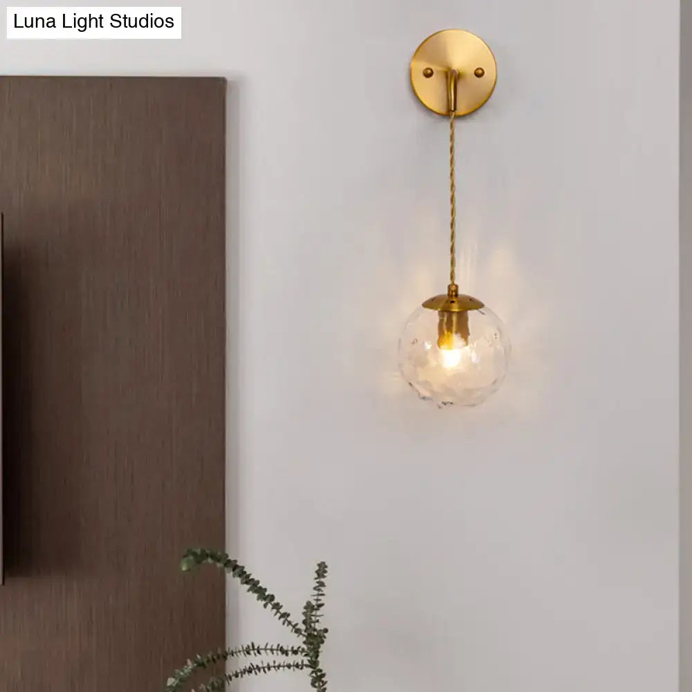 Contemporary brass dimpled glass wall lamp bedroom sconce