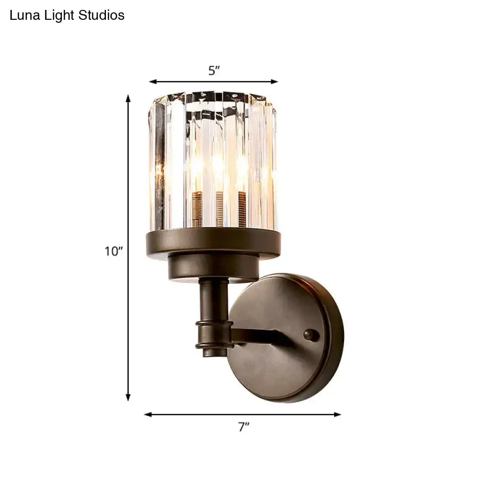 Contemporary bronze wall sconce with ribbed crystal shade hallway light fixture