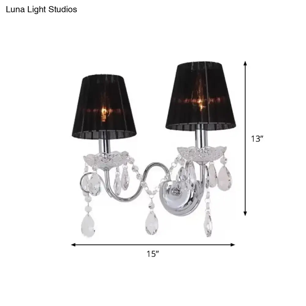 Contemporary chrome and crystal wall light fixture living room black