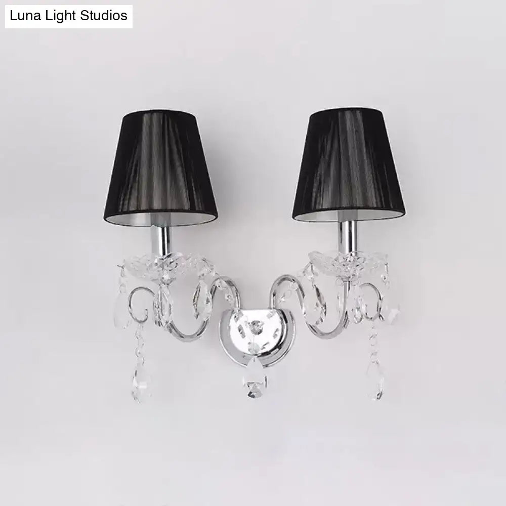 Contemporary chrome and crystal wall light fixture living room black