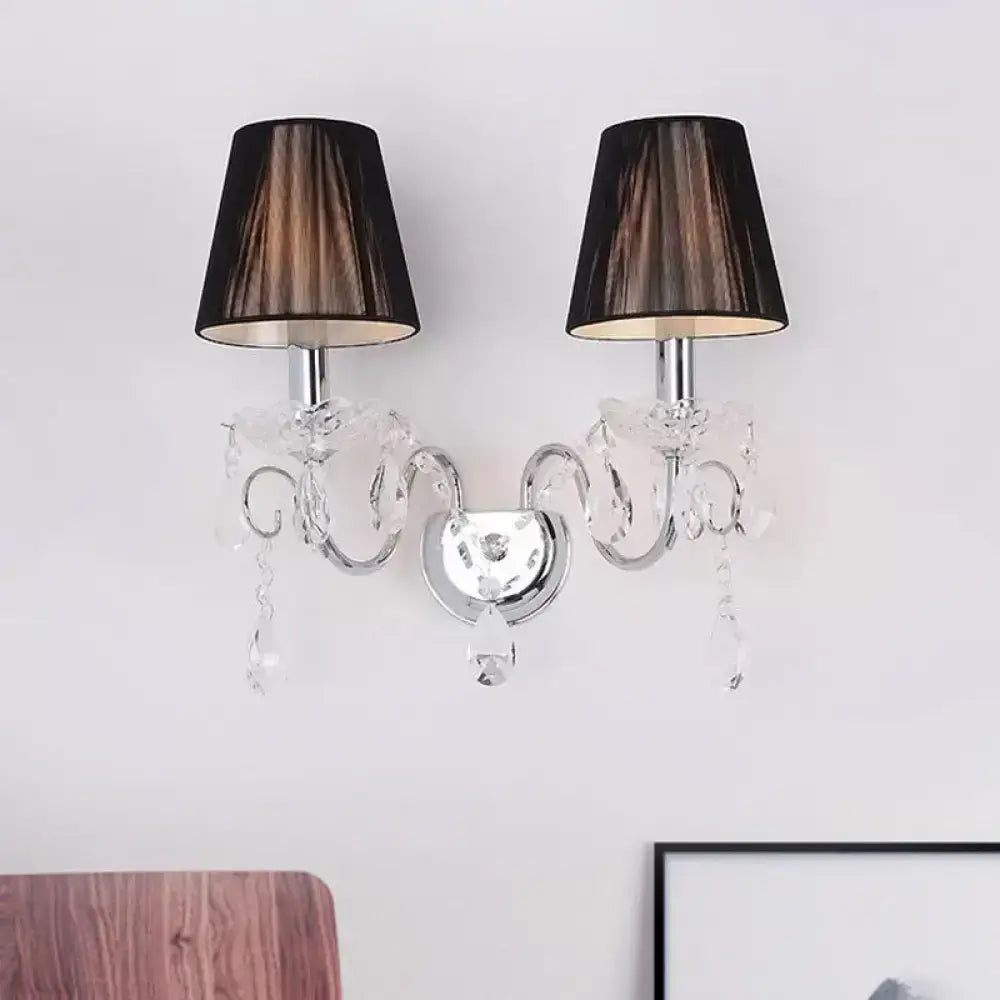 Contemporary chrome and crystal wall light fixture living room black