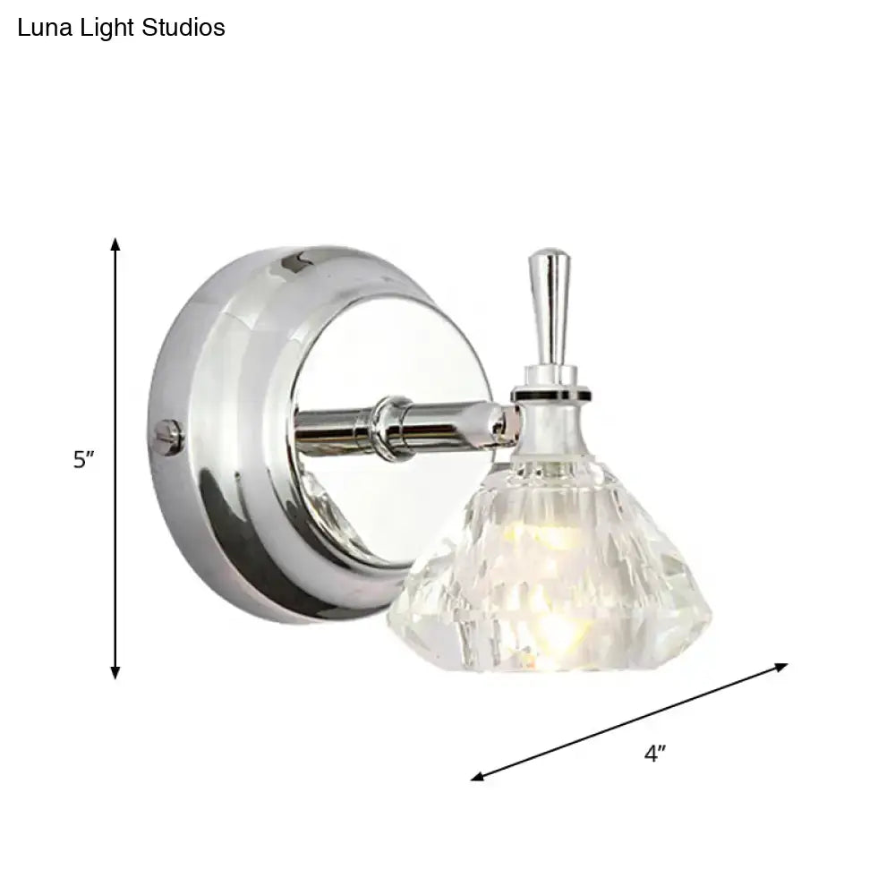 Contemporary chrome clear beveled crystal wall lamp bathroom sconce