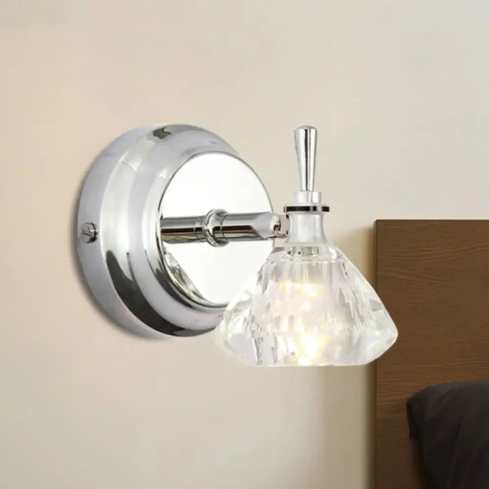 Contemporary chrome clear beveled crystal wall lamp bathroom sconce