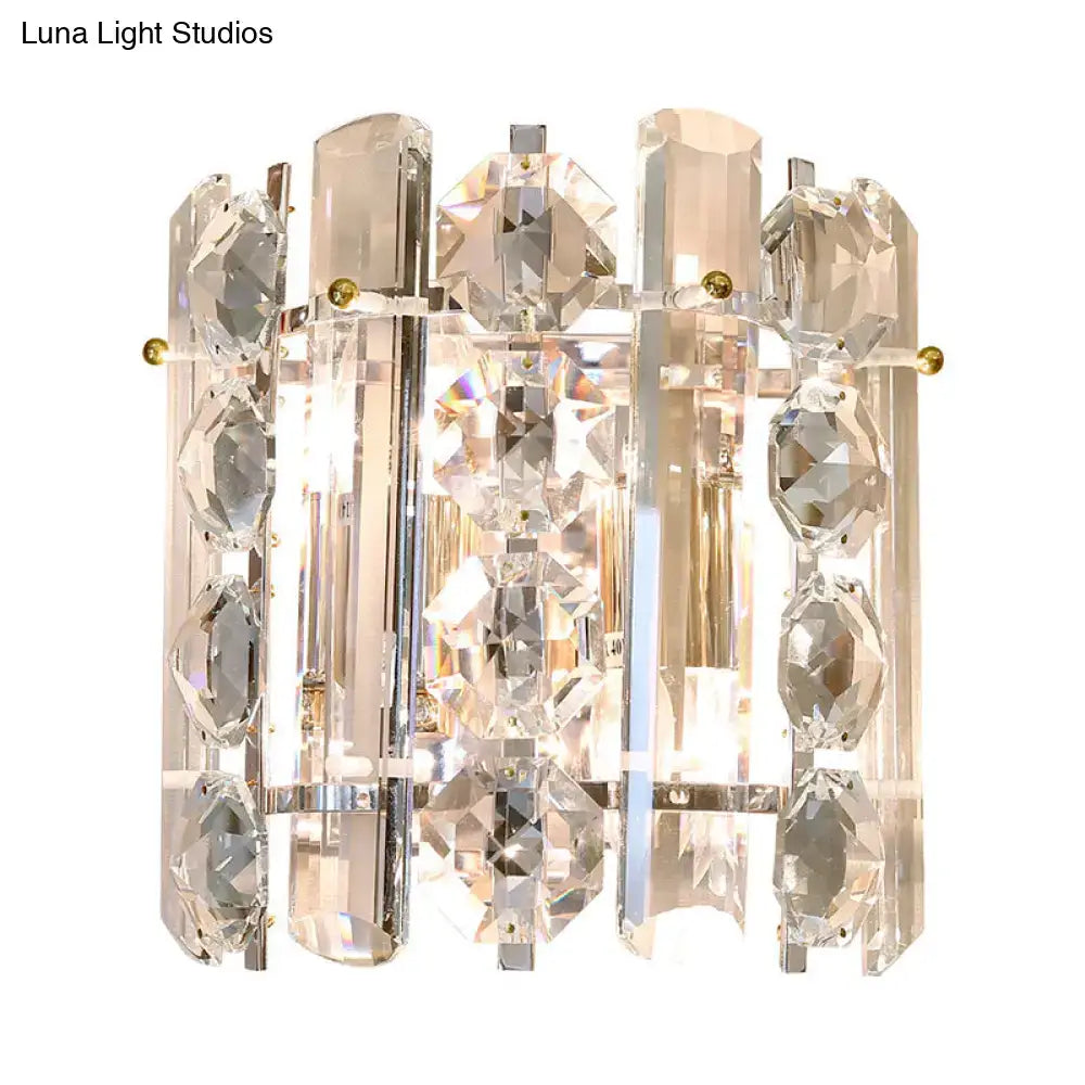Contemporary chrome crystal 2-light wall lamp for living room