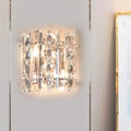 Contemporary chrome crystal 2-light wall lamp with clear faceted crystals and polished chrome rods for living room