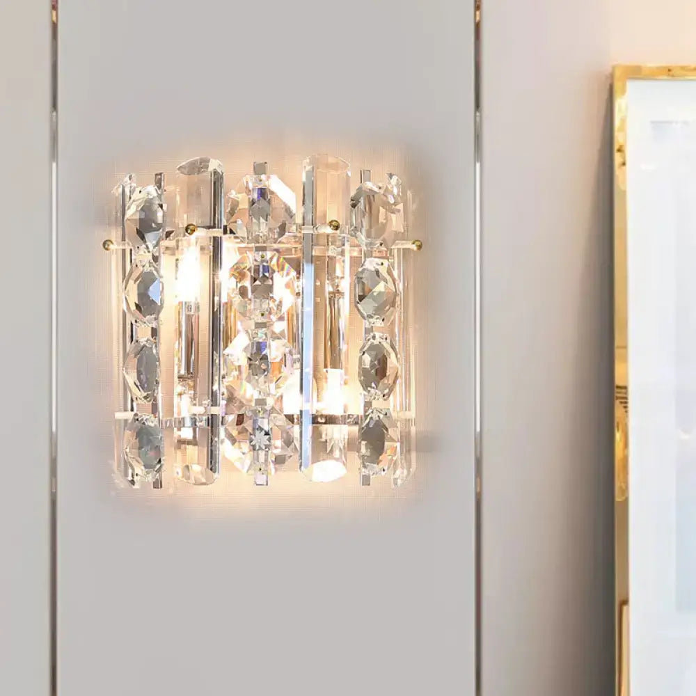 Contemporary chrome crystal 2-light wall lamp for living room