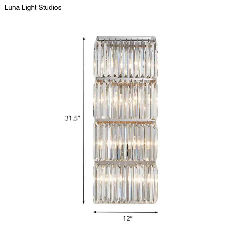 Contemporary chrome crystal flush wall sconce – living room light