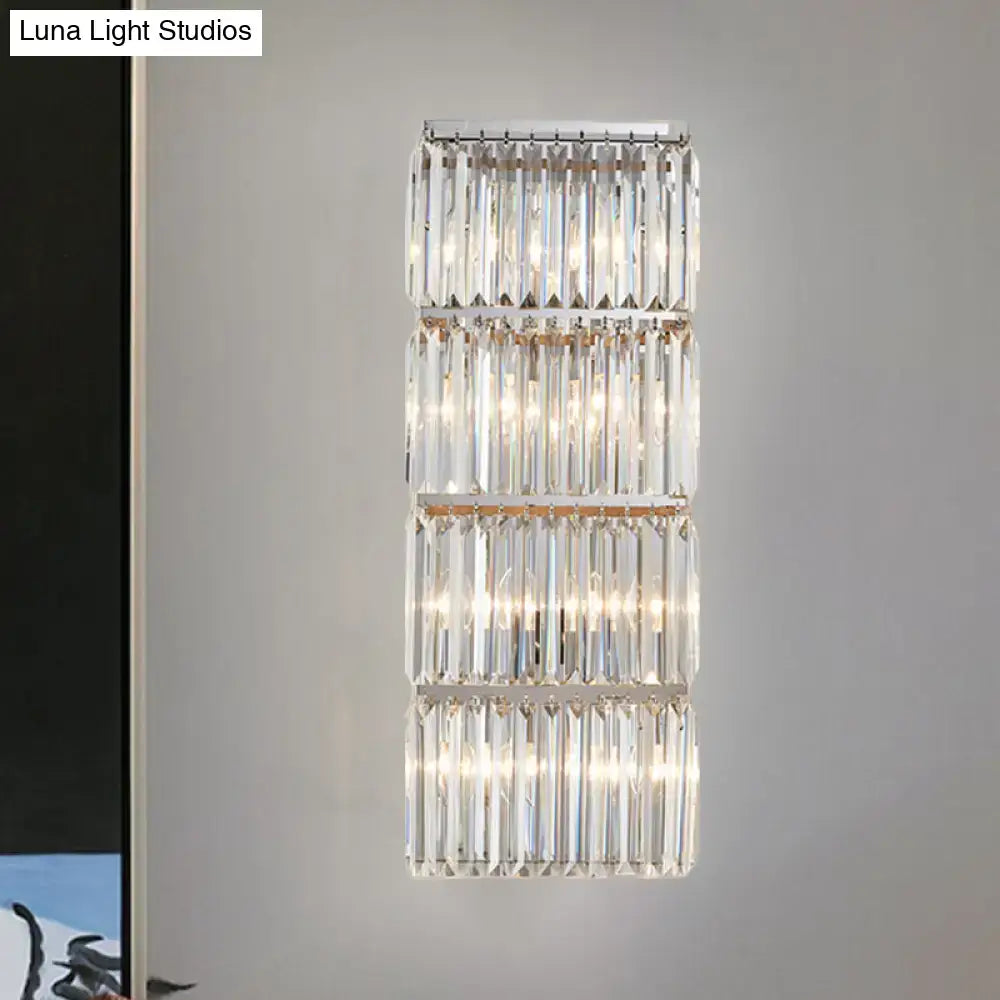 Contemporary chrome crystal flush wall sconce – living room light