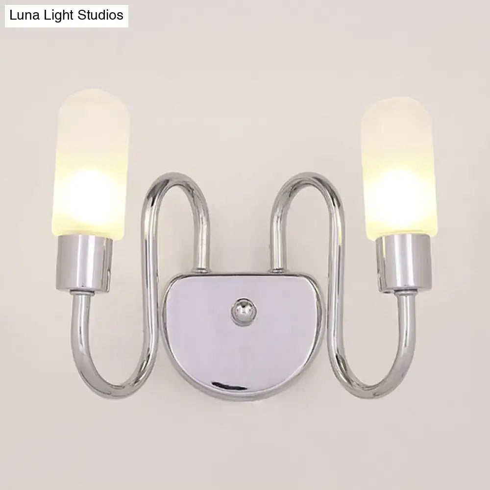 Contemporary chrome milk glass pill sconce bedroom wall light