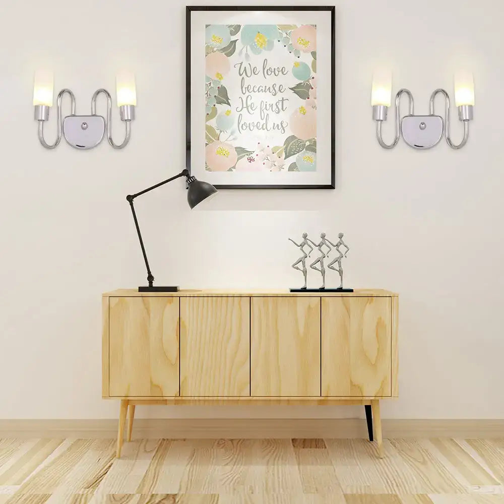 Contemporary chrome milk glass pill sconce bedroom wall light