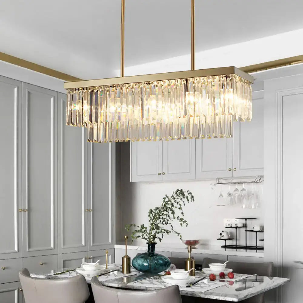 Contemporary clear & amber crystal light fixture dining room chandelier
