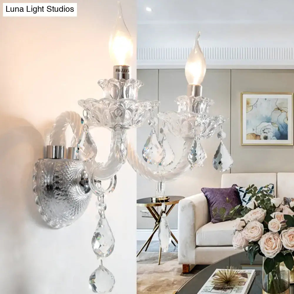 Contemporary clear faceted crystals wall sconce living room light