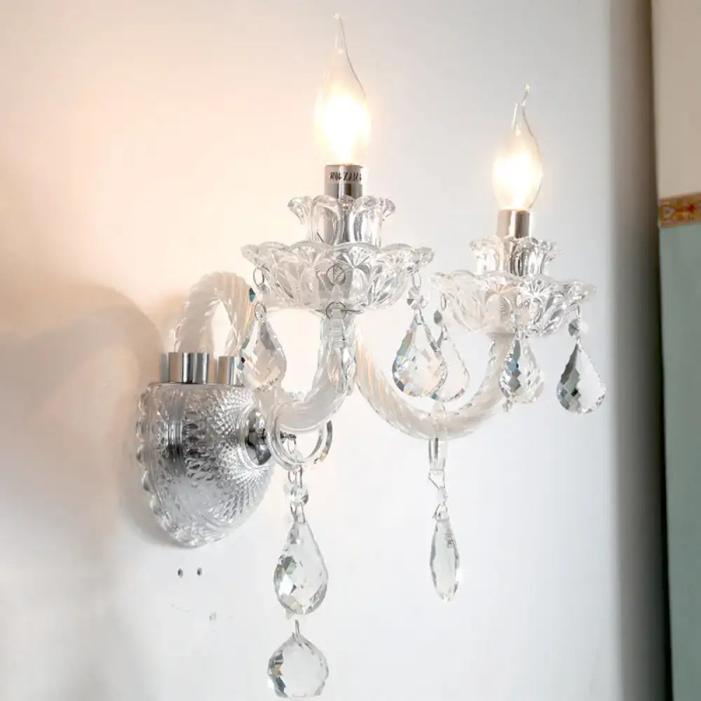 Contemporary clear faceted crystals wall sconce living room light