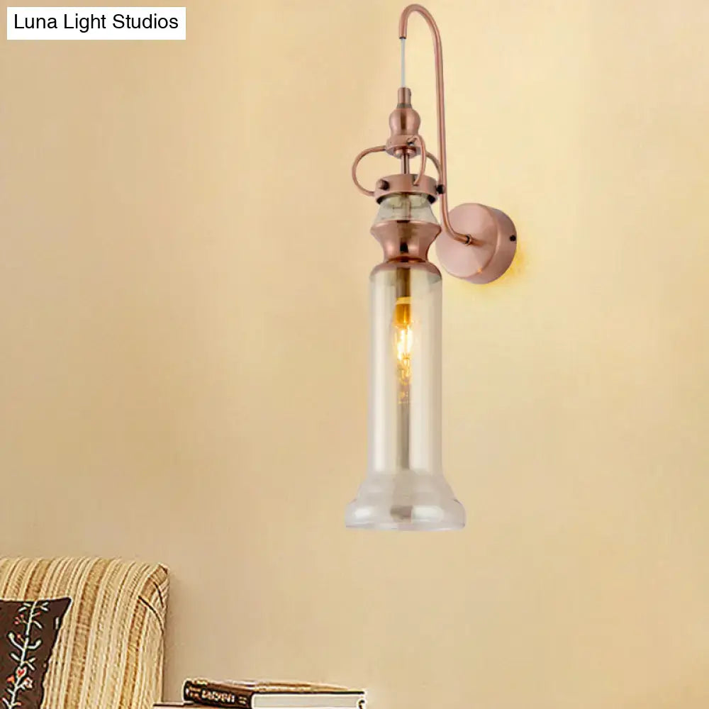 Contemporary copper wall sconce bedroom light with gray amber glass shade
