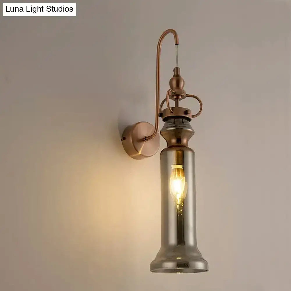 Contemporary copper wall sconce bedroom light with gray amber glass shade