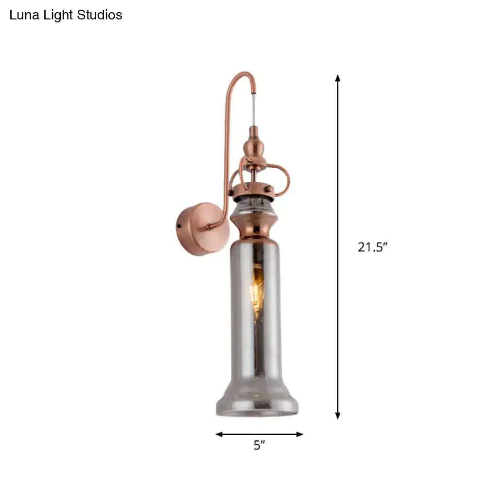 Contemporary copper wall sconce bedroom light with gray amber glass shade