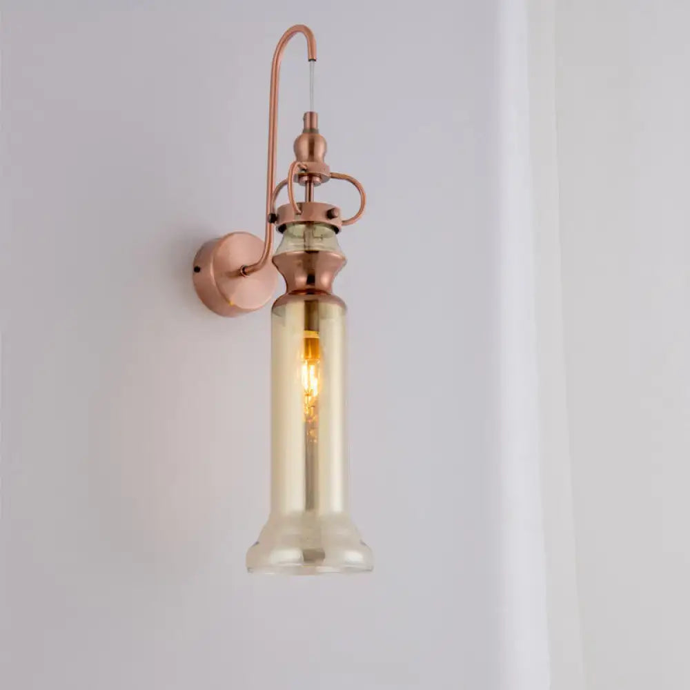 Contemporary copper wall sconce bedroom light with gray amber glass shade
