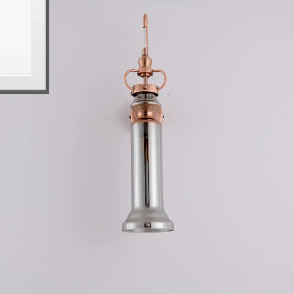 Contemporary copper wall sconce bedroom light with gray amber glass shade