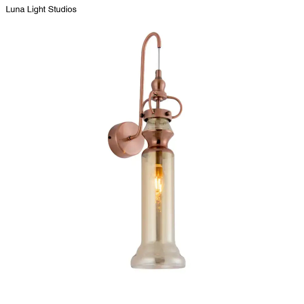 Contemporary copper wall sconce bedroom light with gray amber glass shade