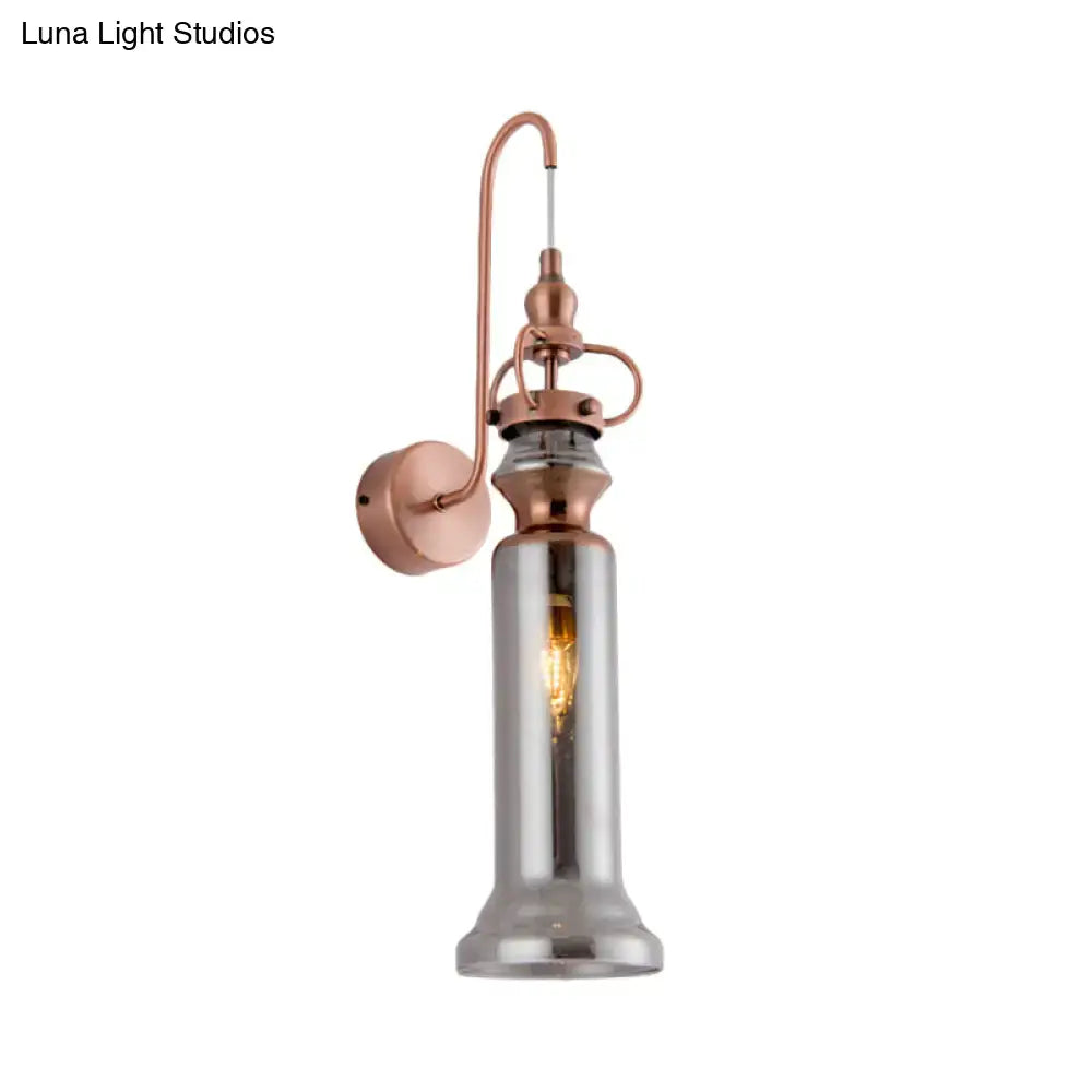 Contemporary copper wall sconce bedroom light with gray amber glass shade