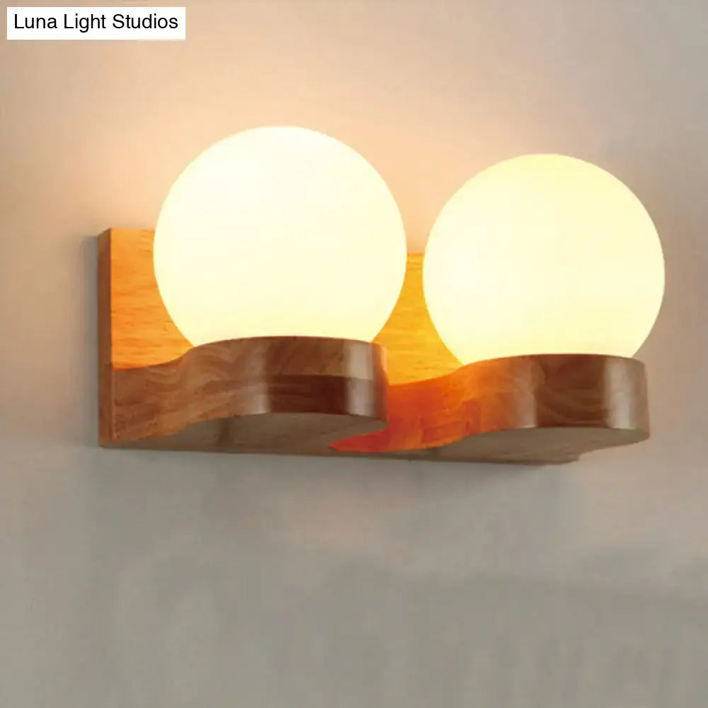 Contemporary cream glass wood sconce light fixture living room wall