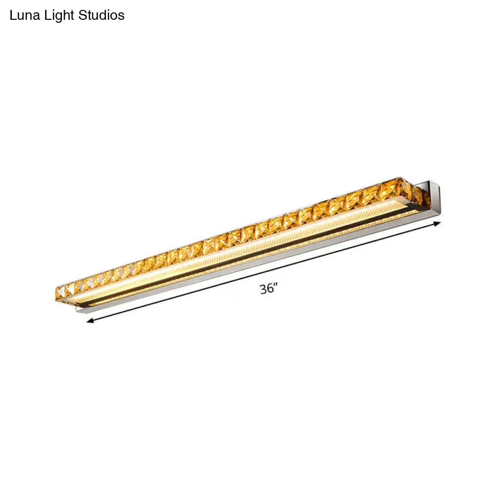 36-inch contemporary crystal gold wall sconce with sleek chrome frame and faceted amber crystals warm white led light