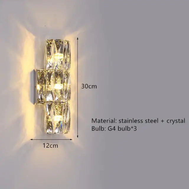 Contemporary crystal wall sconce gold frame bedroom light