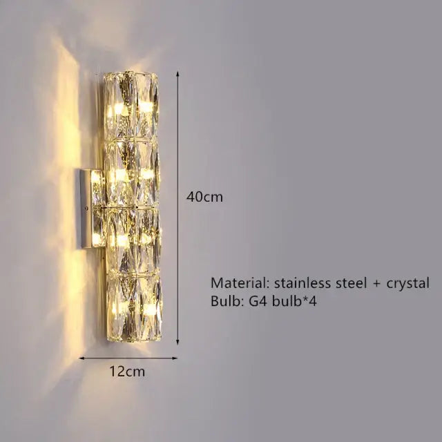 Contemporary crystal wall sconce gold frame bedroom light
