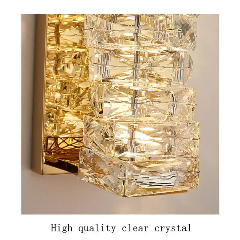Contemporary crystal wall sconce gold frame bedroom light