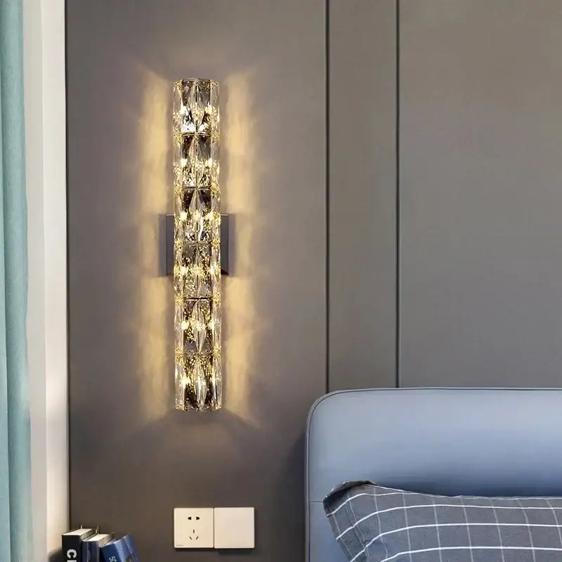 Contemporary crystal wall sconce gold frame bedroom light