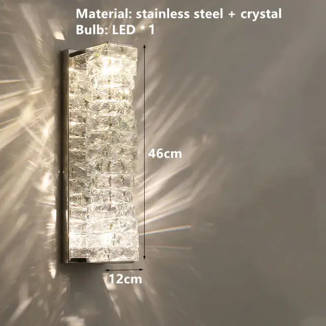 Contemporary crystal wall sconce gold frame bedroom light
