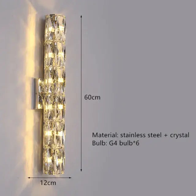 Contemporary crystal wall sconce gold frame bedroom light