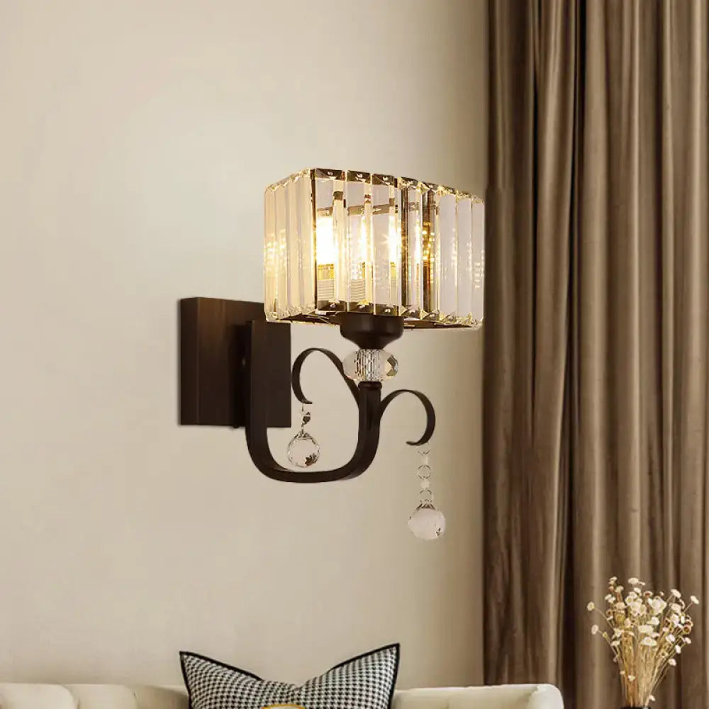 Contemporary dark bronze crystal sconce light bedroom wall lamp