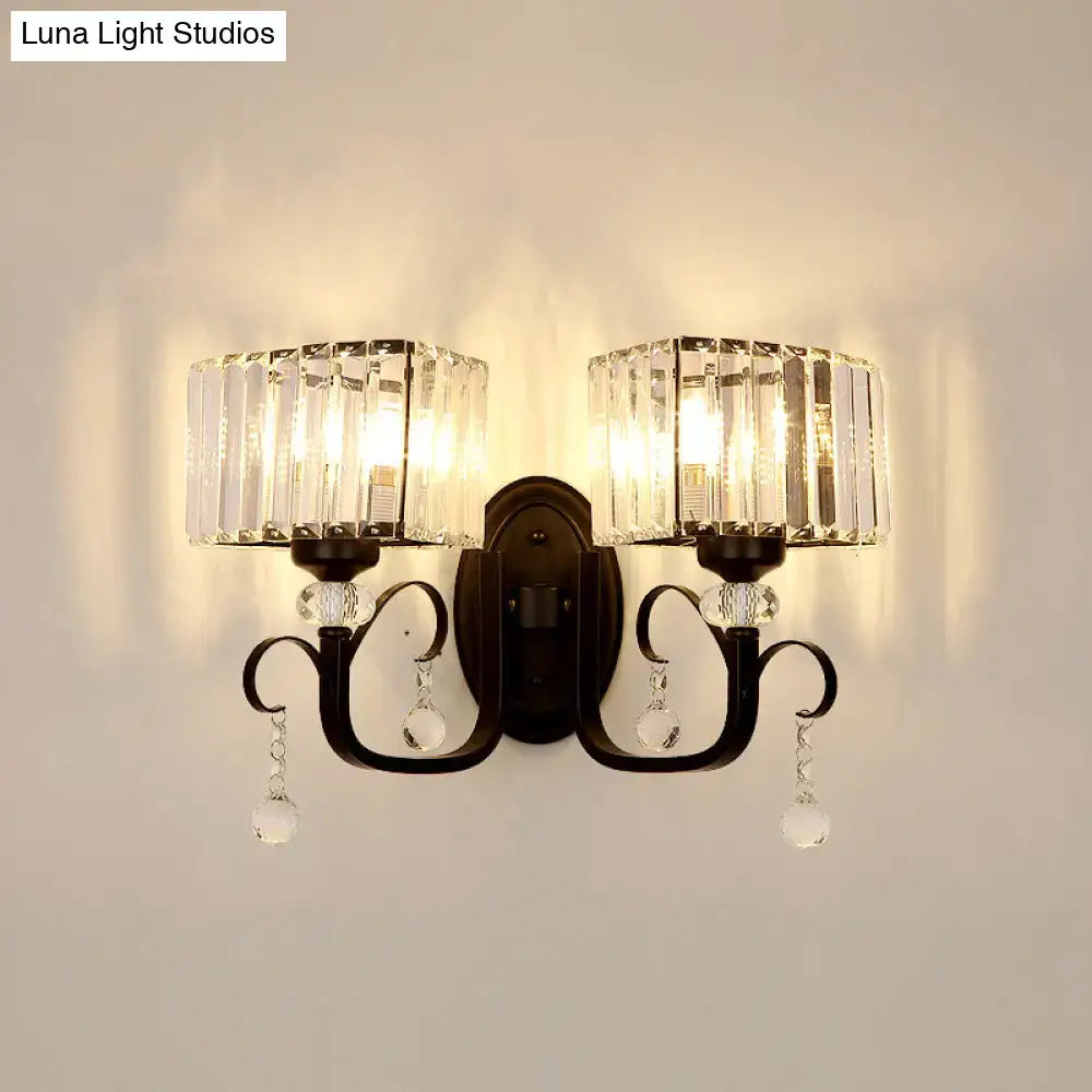 Contemporary dark bronze crystal sconce light bedroom wall lamp