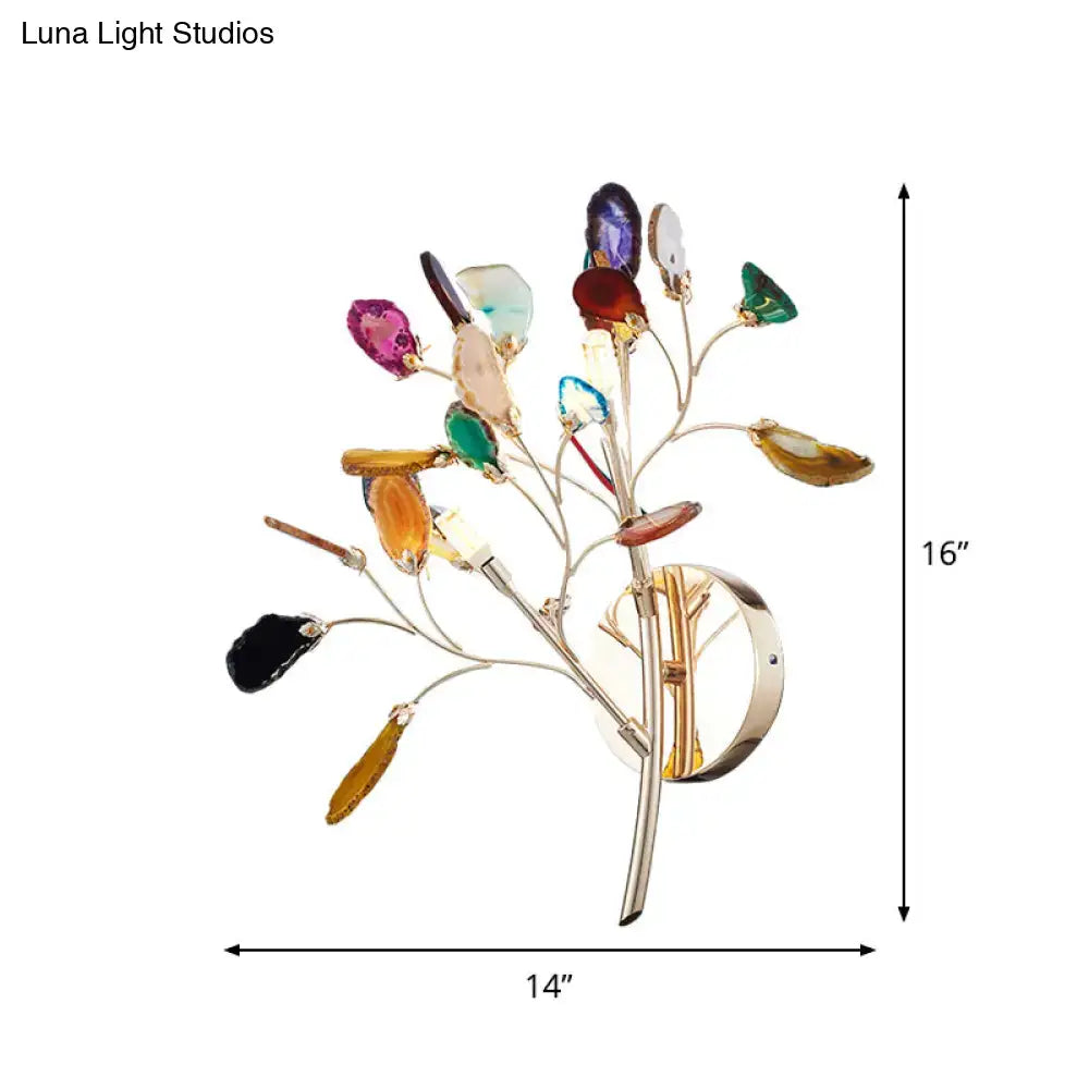 Contemporary gold agate leaf tree sconce living room 24 inches tall