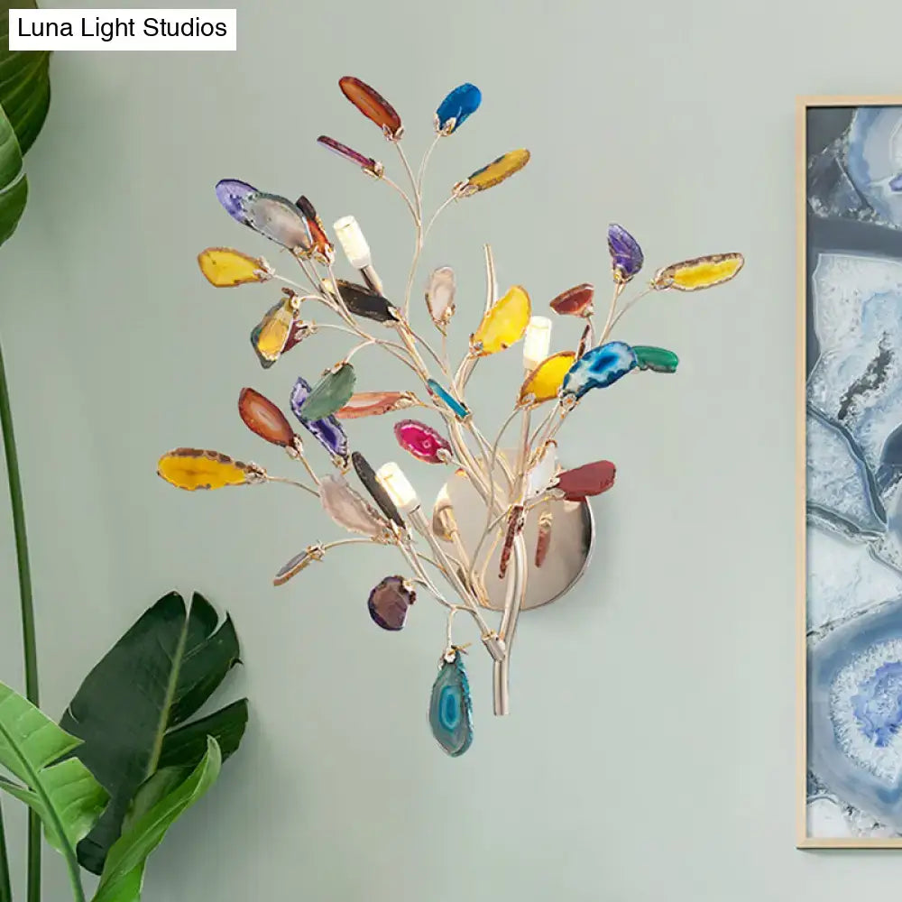 Contemporary gold agate leaf tree sconce living room 24 inches tall