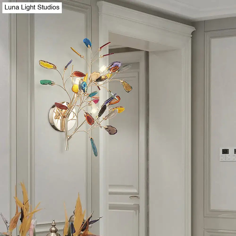 Contemporary gold agate leaf tree sconce living room 24 inches tall