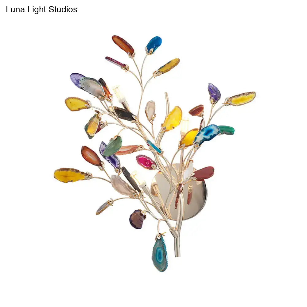 Contemporary gold agate leaf tree sconce living room 24 inches tall