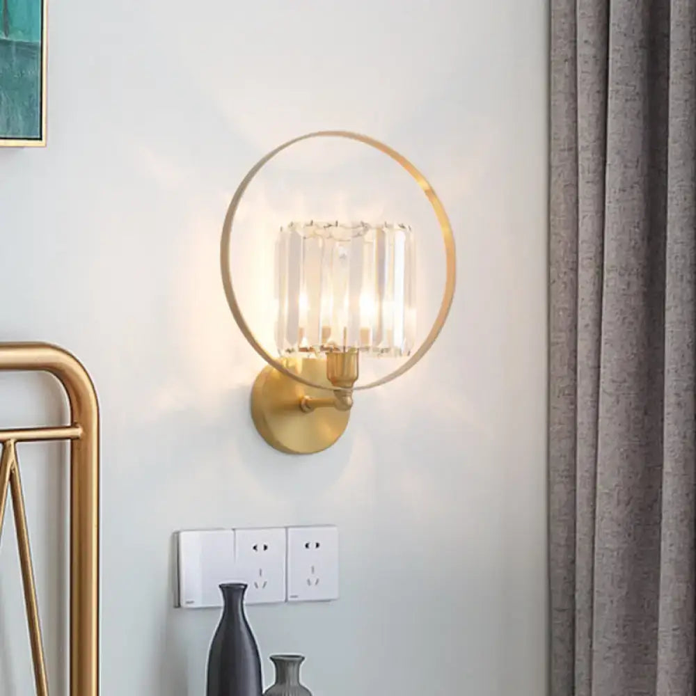 Contemporary gold and crystal wall light – living room ring sconce