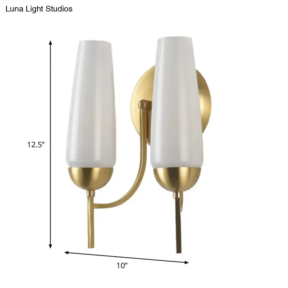 Contemporary gold and opal conical wall sconce bedroom light